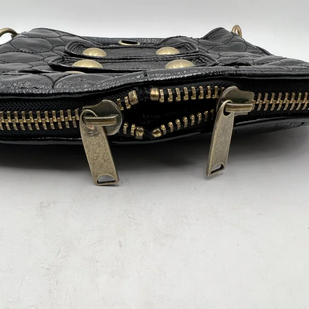 Cynthia Rowley Hobo Black Patent Style Leather‎ Tote Shoulder Bag Metal Hardware
